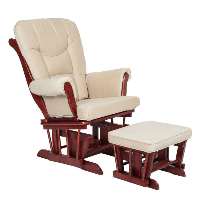 Sleigh  Glider Chair w/ Ottoman Cherry w/ Dark Beige Cushion