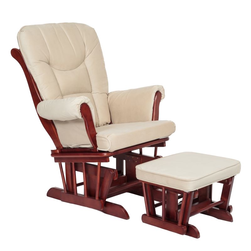Sleigh  Glider Chair w/ Ottoman Cherry w/ Dark Beige Cushion