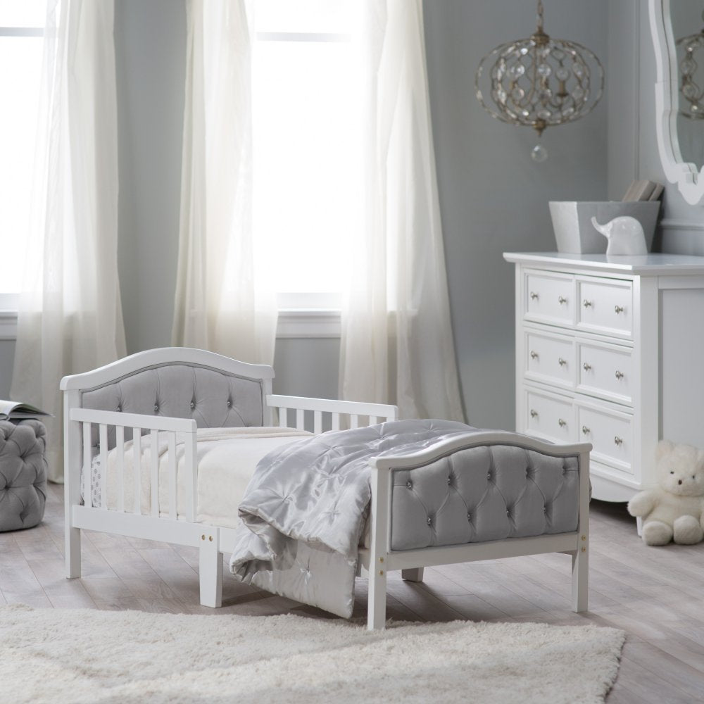 Orbelle Gray Padded Toddler Bed- French White