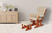 Load image into Gallery viewer, Sleigh  Glider Chair w/ Ottoman Pecan w/ Dark Beige Cushion
