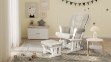 Load image into Gallery viewer, Sleigh Glider Chair w/ Ottoman White w/ Dark Beige Cushion