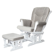 Load image into Gallery viewer, Sleigh Glider Chair w/ Ottoman White w/ Dark Beige Cushion
