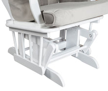 Load image into Gallery viewer, Sleigh Glider Chair w/ Ottoman White w/ Dark Beige Cushion